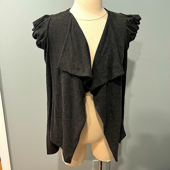 Forever 21 Charcoal Grey Open Front Draped Long Sleeve Cardigan Size Medium - Picture 1 of 6